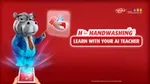 Hình ảnh chiến dịch tiếp thị của Lifebuoy nhằm quảng bá ứng dụng AI-Teacher Hippo. Một chú hà mã đeo cà vạt chỉ vào một sơ đồ. Văn bản có nội dung: H for Handwashing, học cùng giáo viên AI của bạn
